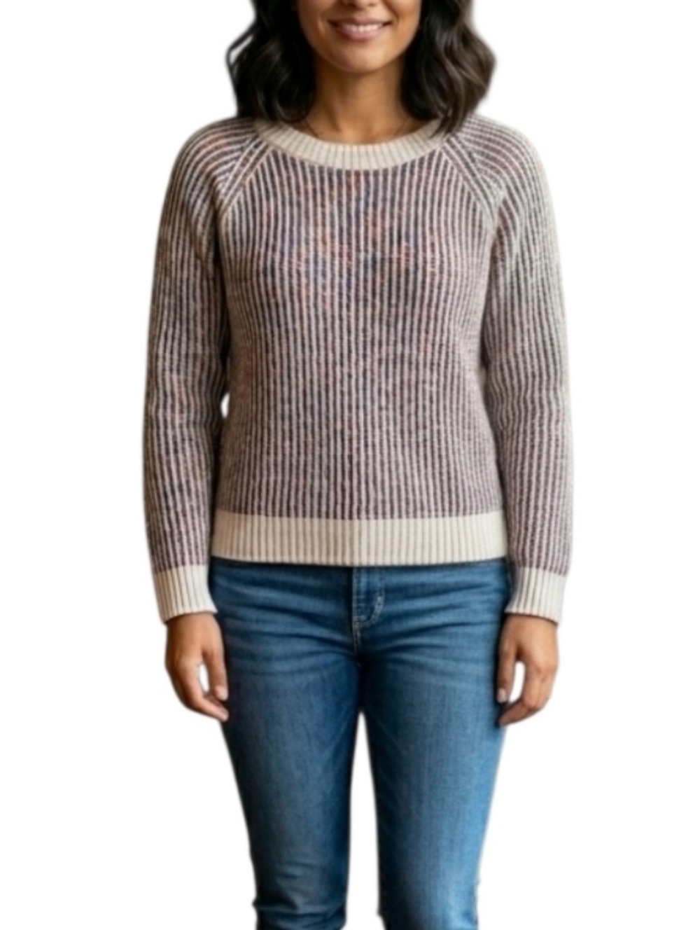 Cocogio Women Italy Multi-Color Ribbed Knit Wool Blend Sweater Size Large
